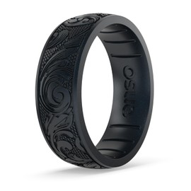 Enso Rings Signature Etched Collection - Classic Etched Silicone Rings - Comfortable and Flexible Design - Flourish - Black Pearl - 11