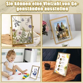 agctrler Gold Double Glass Picture Frame, 15 x 20 cm, Glass Picture Frame, Glass Frame for Pressed Flowers, Metal Photo Frame with Glass for Photo for Festival, Wedding, Home Decoration