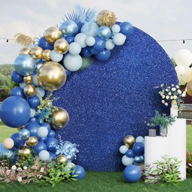 7.2ft Sequin Round Backdrop Cover - CMICHO Navy Blue Glitter Circle Backdrop Cover Luxurious Golden Photography Background Circle Backdrop Cover Birthday Wedding Bridal Baby Shower Party Decor