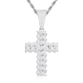 Ucciyo Silver Moissanite Cross Necklace for Men Iced Out Moissanite Cross Pendant 925 Sterling Silver Cross Chain Necklace 2.7 Carat D Color VVS1 Diamond 18k Gold Plated Christian Pendant