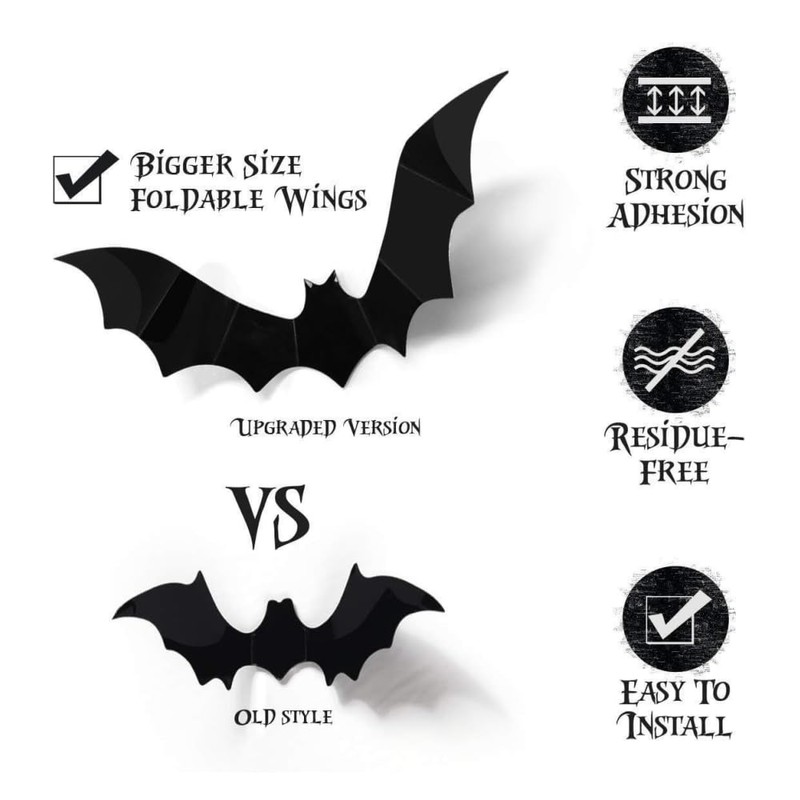 120Pcs Halloween Home Decor 3D Bats Halloween Window Stickers,4 Sizes