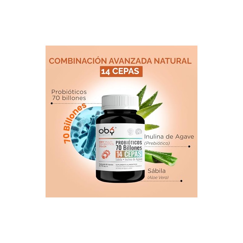 Probioticos 70 Billones de 14 Cepas Prebioticos Inulina de Agave