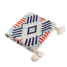 LumiSyne Knitted Blanket with Vintage Fringes Bohemian Ethnic Style Geometric Pattern Soft Warm Bedspread Armchair Cover Throw for Sofa Bed 130 x 110 cm