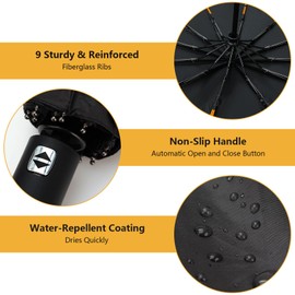 Romon Automatic Umbrella, Stormproof, Compact UV Protection, Ideal for On the Go, High-Quality Pocket Umbrella with One Button Operation, black