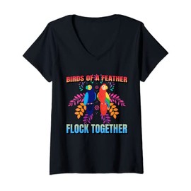 Womens Birds Of A Feather Flock Together Parrot Bird, Motivational V-Neck T-Shirt