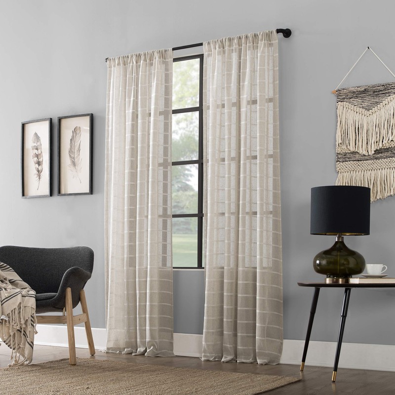 Clean Window Twill Stripe Allergy/Pet Friendly Anti-Dust Sheer Curtain Panel,