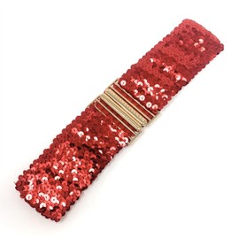 Cadoline Women Sequin Belt Elastic Stretch Gold Buckle Waist Band Corset, red