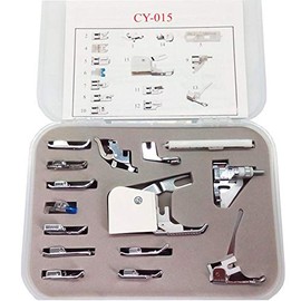 YICBOR 15pc Domestic Sewing Machine Snap-On Presser Foot Walking Foot Kit for Brother, Singer, Babylock, Janome, Pfaff, Kenmore, Riccar, Necchi
