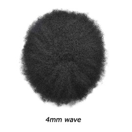 Healthlif Hair Unit for Black Men Afro Toupee Brazilian PU Skin Hair System For Black Men Hairpiece PU Injection 4MM Afro Wave #1 Jet Black