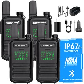 TIDRADIO TD-M11 Walkie Talkies Waterproof IP67 Long Range FRS Two-Way Radios, Frequency Copy, VOX, NOAA Emergency Weather Radio for Camping Hunting, 4 Pack with Charging Base