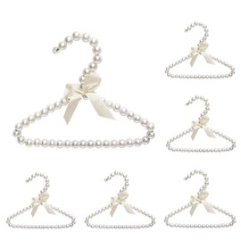aleawol 6Pcs Pet Clothes Hangers Mini Pearl Hangers Pearl Baby Hangers Faux Pearl Beaded Elegant Garment Clothes Hangers with Ribbon Bowknot for Pet Dog Cat Small Baby Kids Children (White)