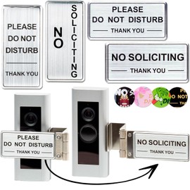 Metal No Soliciting Sign for Front Door - Fits Any Doorbell, NO SOLICITING & DO NOT DISTURB - Dual Purpose Sign, Easy install (Brushed Silver)