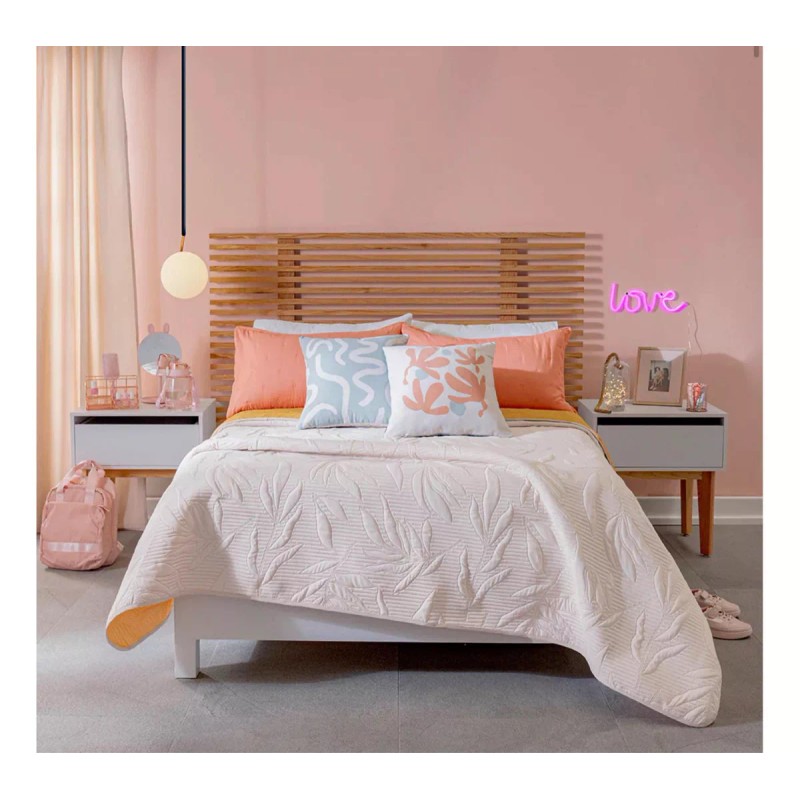 Vianney Edredón Kingsize Marla Mostaza Hojas / Blanco Vianney Color