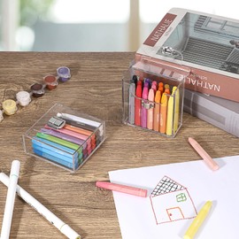 BTSKY 2 PCS Clear Acrylic Crayon Boxes with Silver Latch, Compact Crayon Organizer Holds 21 Crayons, Small Crayon Case Crayon Organizers for Art and Craft Storage Supplies Portable Crayon Containers