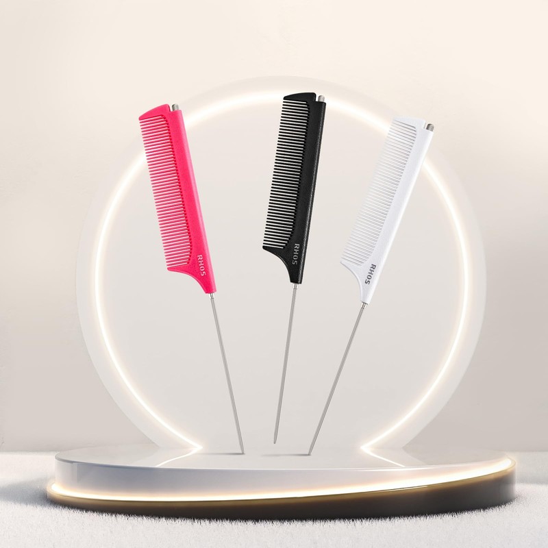 RHOS Carbon Retractable Rat Tail Comb for Parting and Styling,