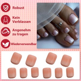 MrCuvaryas Pack of 24 Press On Toenails, French Natural Artificial Toenails for Sticking, Full Cover Acrylic French Square Artificial Toenails for Nail Art (Nude Pink Gradient)
