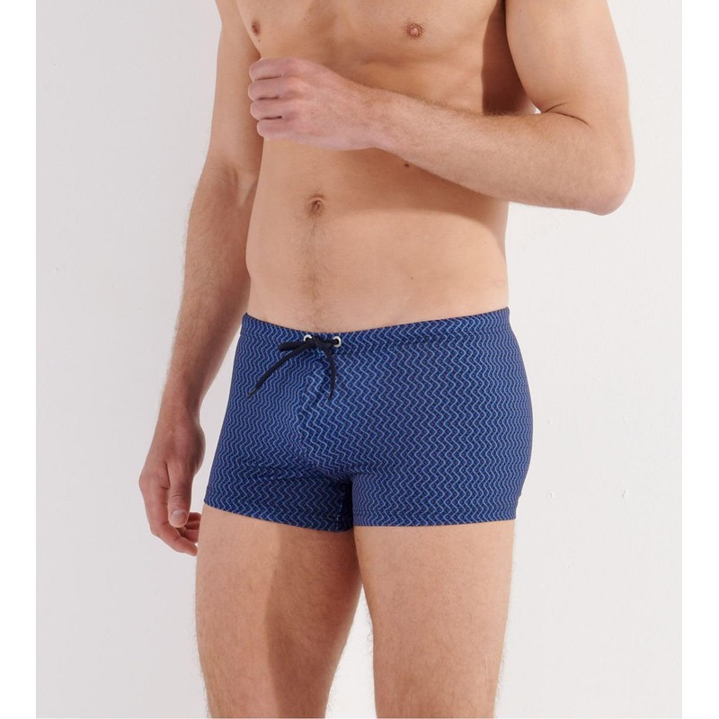 HOM Men's Morny Swim Trunks, Micro motif navy / orange