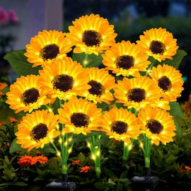 Solar Sunflower Outdoor Garden Lights, 6 Pack with 36 Sunflower Waterproof Garden Decor, Gifts for Mom Grandma, Waterproof Decorative Lights for Pathways Patios and Yards Decorations