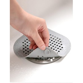 Silicone Drain Cover with Hair Catcher, Anti-Clog Shower Strainer with Suction Cups, 1 Pack, Gray