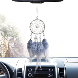 Dream Catchers for Cars Rear View Mirror, Small Feather Dream Catcher Wall Hanging Car Deco Accessories for Women (Grey)