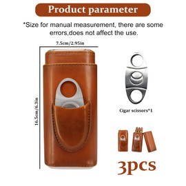 Cigar Case, Leather Cigar Case for 3 Cigars, Portable Humidor Cigar with Cigar Cutter, Cigar Box Lined with Cedar Wood, Humidor for Travel Short Trips Going Out, brown, Vintage Functional