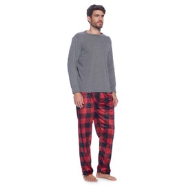 Ashford & Brooks Men's Jersey Knit Long-Sleeve Top and Mink Fleece Bottom Pajama Set - Red Buffalo Check - 3X-Large