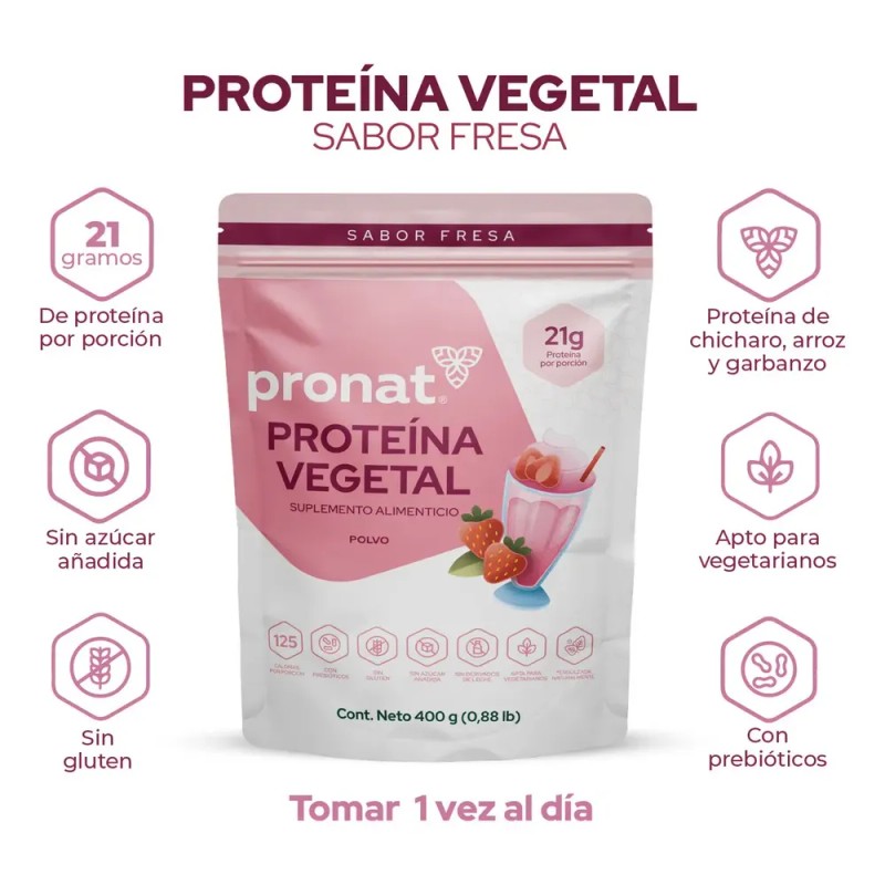 Proteína Vegetal Sabor Malteada de Fresa Pronat 400 g