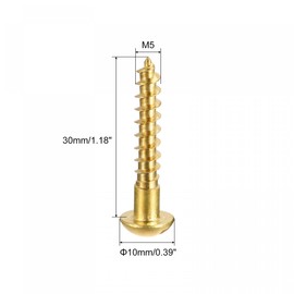 sourcing map Wood Screws M5 x 30mm Slotted Round Head Brass Self-Tapping Screw 50 Pcs