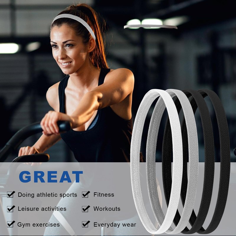 Thin Headbands for Women 4 Pcs Non Slip Elastic Sports