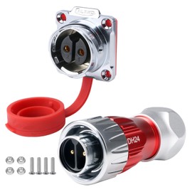 CNLINKO DH-24 2-Pin Industrial Waterproof Connectors, IP68 Circular Connectors, Carbide Anti-Interference Housing, Quick Plug Aviation Plug, M24 Panel Mounting Flange Socket