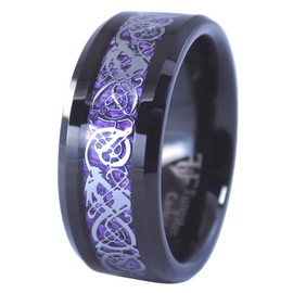 Fantasy Forge Jewelry Black Tungsten Royal Purple Celtic Dragon Ring 8mm Womens Mens Wedding Band Sizes 6-17