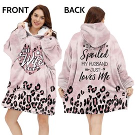 Warmstorey Leopard Best Wife Hoodie the Best Wife Gifts Best Wife Birthday Wearable Blanket Hoodie Wearable Oodie Blanket Hoodie Christmas Gift For Wife Mom Ideas Cozy Wearable Funny