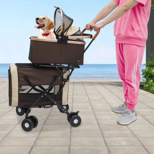 GDRASUYA10 4-wheel Foldable Pet Stroller Adjustable Dog & Cat Stroller