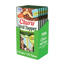 INABA Churu Meal Topper for Dogs, Complete & Balance, Creamy, Lickable Purée Dog Food Topper, 0.5 Ounce Tube, 24 Tubes (4 per Pack), Chicken with Cheese Recipe