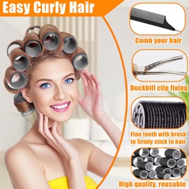 56 Pcs Velcro Hair Rollers Set with 5 Sizes, Self Grip Hair Roller with Clips for Jumbo, Large, Medium, Small, Mini, DIY Hairdressing Curlers for Volume, Long, Medium, Short, Thick, Fine Hairs (Black)
