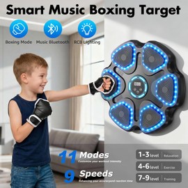 Music Boxing Machine for Kids Adults, Smart Interactive Music Punching Machine with Gloves 11 Modes 9 Speeds Wall Mounted Electronic Boxing Punching Pad for Reaction Training Home Fitness Room Game
