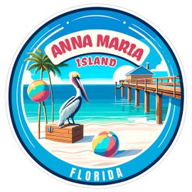 Anna Maria Island Florida Sticker 4 Inch Coastal Beach Seaside Travel - Waterproof Vinyl Decal for Laptop Water Bottle Car Tumbler - Durable Aesthetic Long-Lasting Stickers for Adults ID44990