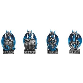 ICE ARMOR 4-PC Set 4.25" H Blue Dragon Figurine Statue Sculpture Ornament Decoration Home/Room Decor Ideas for Housewarming, Holidays and Birthdays Great Collectible Addition