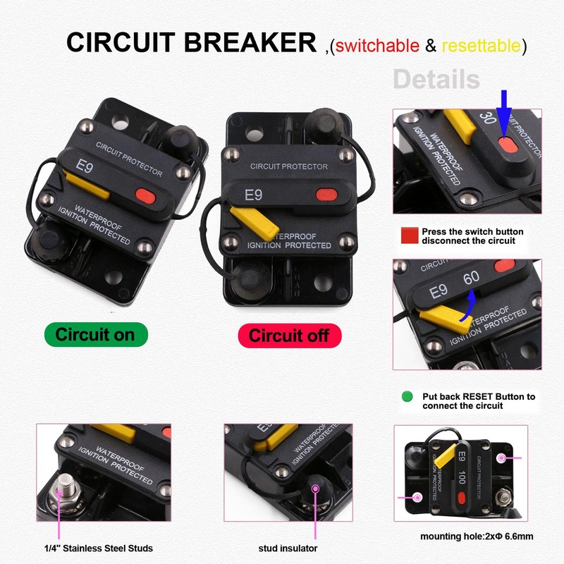 T Tocas 150 Amp Circuit Breaker with Recessed Switch Button