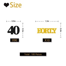 Black Glitter 40 Confetti, Happy 40th Birthday Confetti, Number 40 Paper Confetti, Gold Gliter Forty Cut Out, 40th Anniversary Party Table Decoration