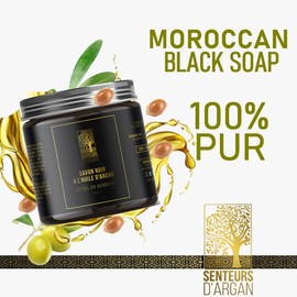 Body Scrub Hammam Black Soap, Body Scrub with Organic Argan Oil, Moroccan Black Soap Natural Exfoliating - Removes Dead Skin and Purifies Skin - 200g