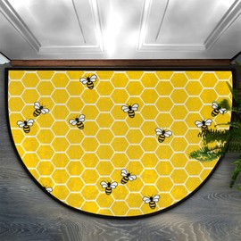 FZDXZJJ Honeycomb Bee Half Round Door Mat,Animal Yellow Honeybee Welcome Mat for Front Door Non-Slip Entryway Rug Floor Doormat for Inside Outside Entry Bedroom Bathroom Kitchen Garage Patio,24"x 36"