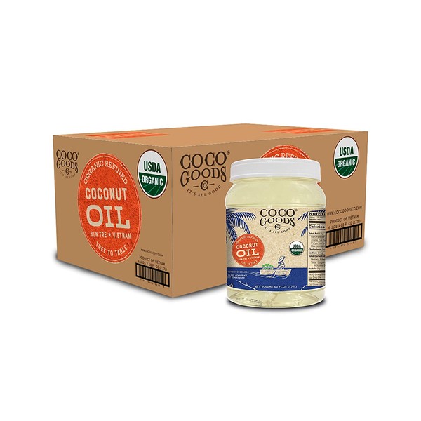 CocoGoodsCo Vietnam Single-Origin Organic Refined Coconut Oil (60 fl. oz, 6 pack) - Gluten-free, Non-GMO, No Cholesterol - Great for Cooking and Baking with No Coconut Flavor and Scent