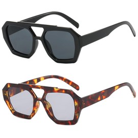 Retro 70s Aviator Sunglasses Womens Men Hexagonal Square Trendy Designer Inspired Vintage Double Bridge Shades DSR039C1