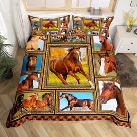 Feelyou Twin Size Galloping Horse Comforter Cover Set with 1 Pillow Case, 2 Pcs, Multi 09, Zipper Closure, Super Soft, Breathable, Durable, Machine Washable, All Seasons