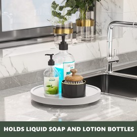 Turntable Vanity Tray 10 Inch for Perfume Candle, Bamboo Kitchen Sink Countertop Organizer for Keep Glass, Sponge and Soap Bathroom Countertop Organizer White