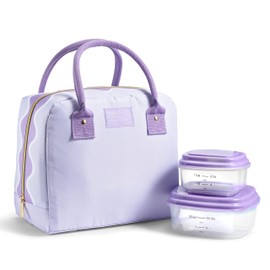 Fit & Fresh Lunch Bag For Women, Insulated Womens Lunch Bag For Work, Leakproof & Stain-Resistant Large Lunch Box For Women With Containers, Zipper Closure Bloomington Lunch Bag, Lavender Scallop