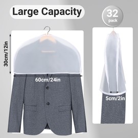 Svaldo Shoulder Cover, 24x12x2 inch, Pack of 32, Clothes Cover for Hanging T Shirt, Suit, Coat, Jacket, Wedding Dress, Gown, Breathable Clear Plastic Garment Dust Cover for Closet Storage