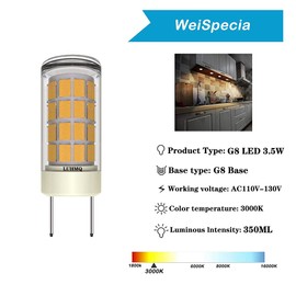 LUHMQ G8 LED Bulbs 3-Pack G8 GY8.6 Bi-pin Base JCD Xenon G8 Bulbs for Under Cabinet Counter Light, Kitchen Lighting and Puck Lights,3.5W(35W Halogen Bulb Equivalent) 350LM AC120V(Warm White 3000K)