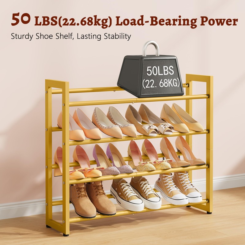 FAVOOSTY 4-Tier Expandable Shoe Rack, Adjustable Shoe Shelf Storage Organizer